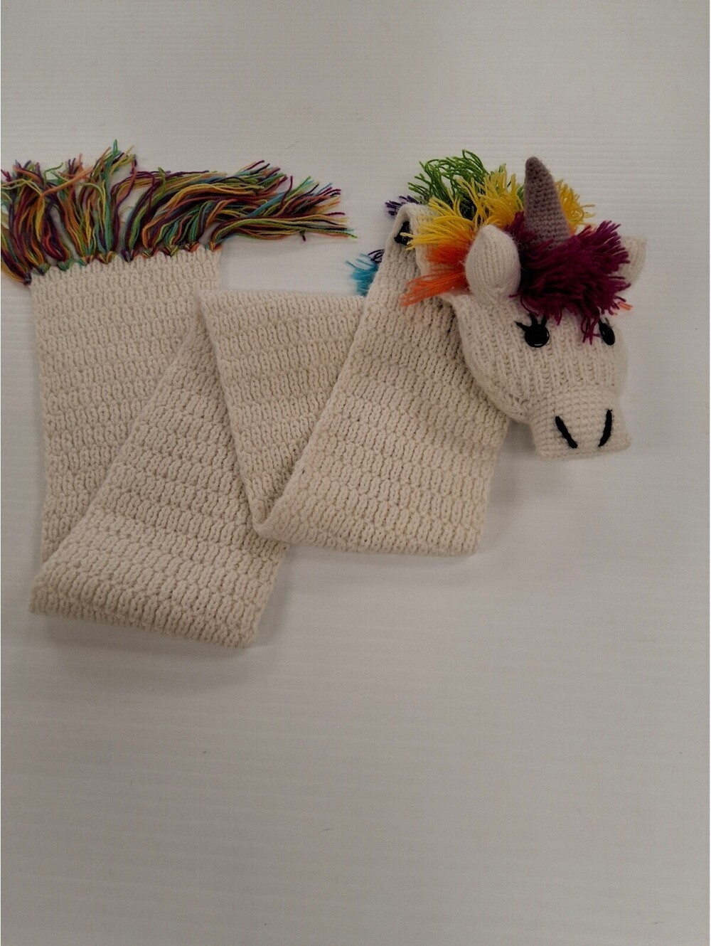 Handmade Alpaca Unicorn Scarf with Colorful Mane